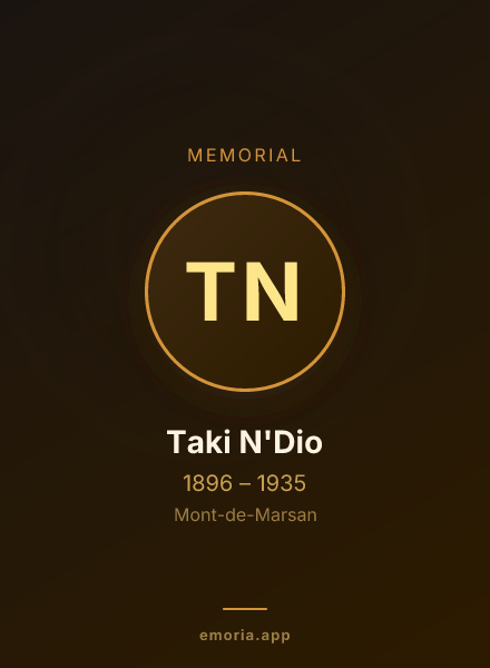 Memorial portrait of Taki N'Dio