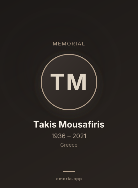 Memorial portrait of Takis Mousafiris