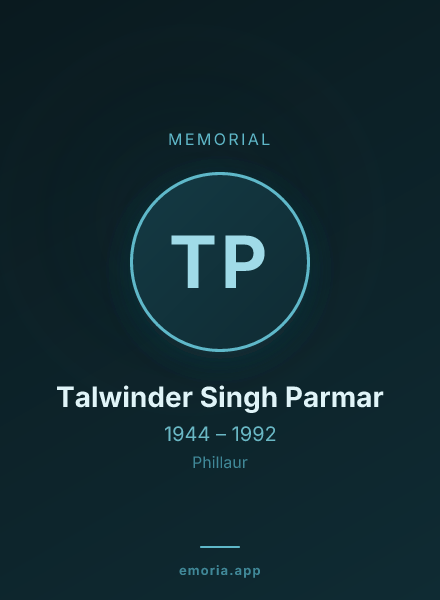 Memorial portrait of Talwinder Singh Parmar