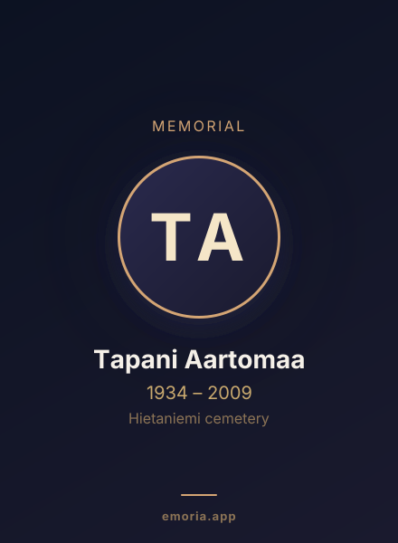 Memorial portrait of Tapani Aartomaa