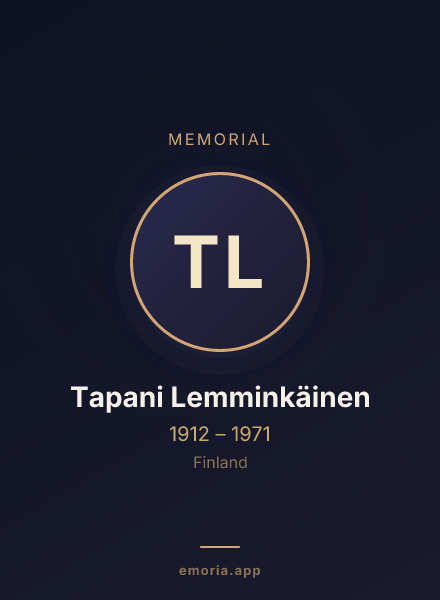 Memorial portrait of Tapani Lemminkäinen