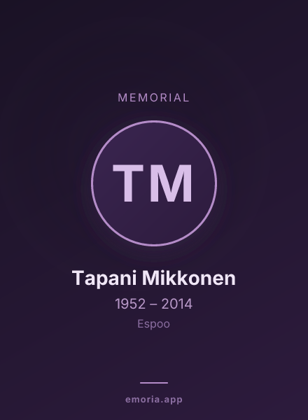 Memorial portrait of Tapani Mikkonen