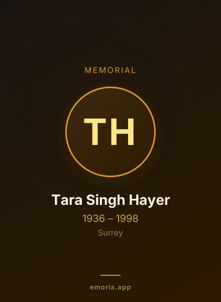 Memorial portrait of Tara Singh Hayer