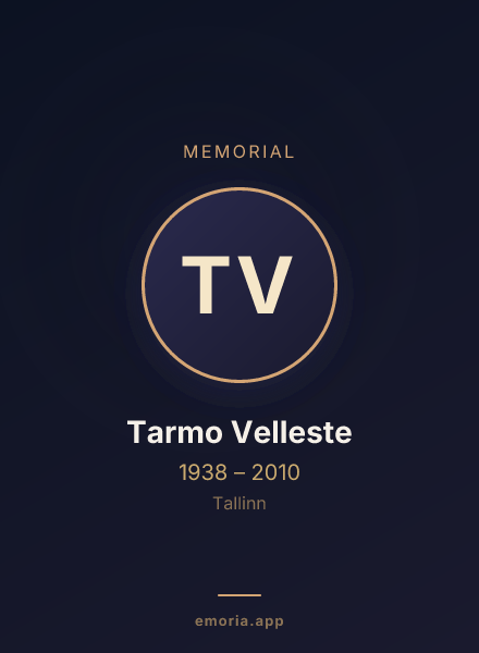 Memorial portrait of Tarmo Velleste