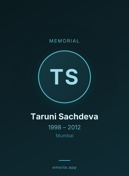 Memorial portrait of Taruni Sachdeva