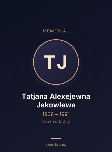 Memorial portrait of Tatjana Alexejewna Jakowlewa