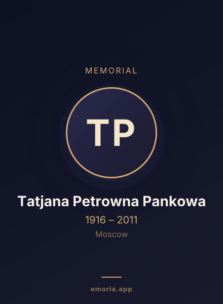 Memorial portrait of Tatjana Petrowna Pankowa
