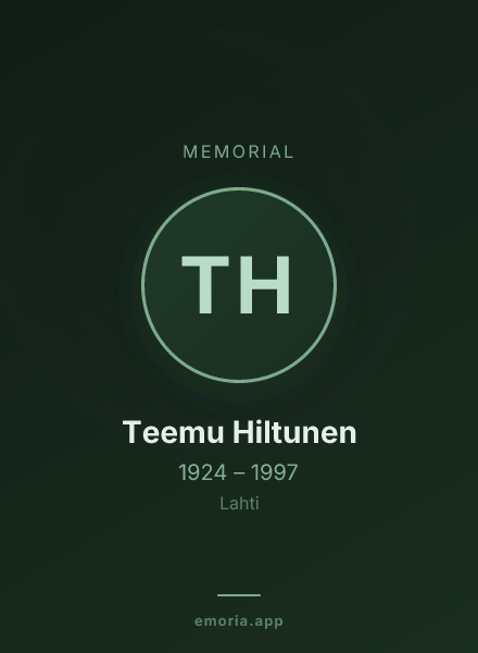 Memorial portrait of Teemu Hiltunen