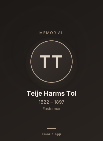 Memorial portrait of Teije Harms Tol