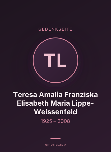 Gedenkportrait von Teresa Amalia Franziska Elisabeth Maria Lippe-Weissenfeld