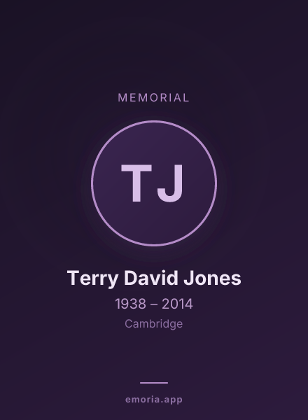 Memorial portrait of Terry David Jones