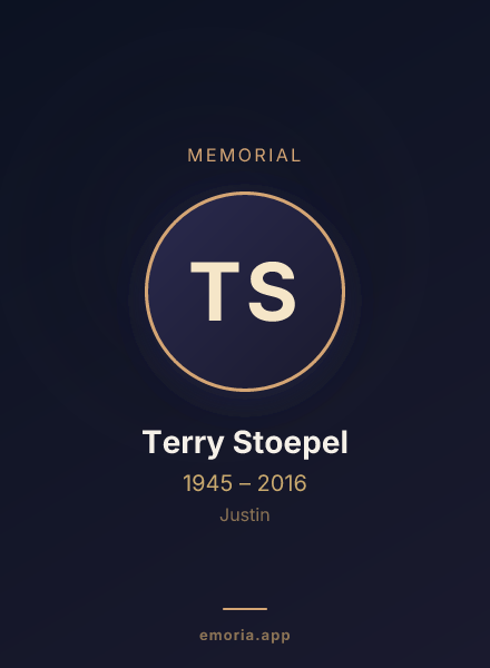 Memorial portrait of Terry Stoepel