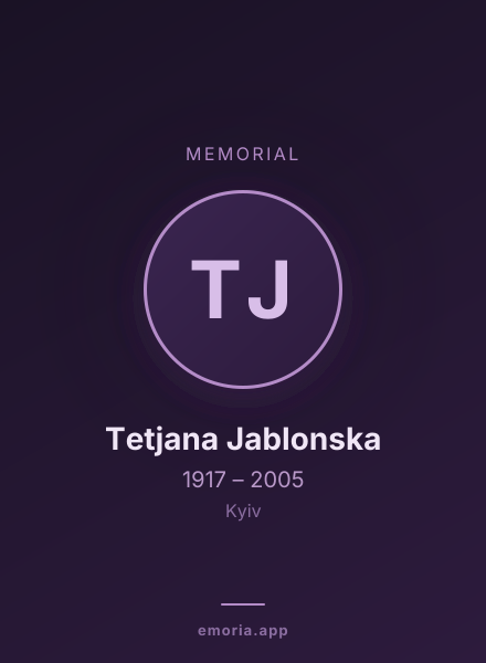Memorial portrait of Tetjana Jablonska