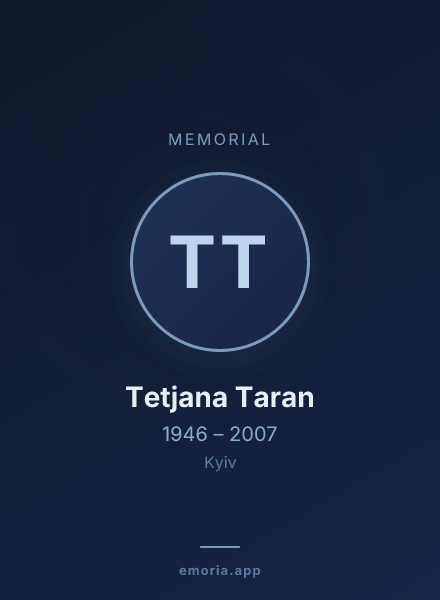 Memorial portrait of Tetjana Taran