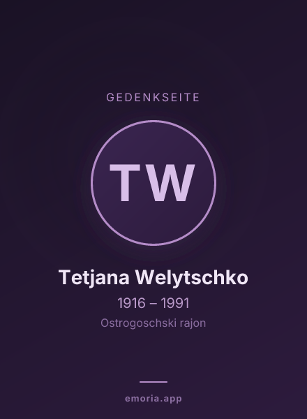 Gedenkportrait von Tetjana Welytschko