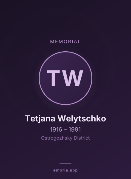 Memorial portrait of Tetjana Welytschko
