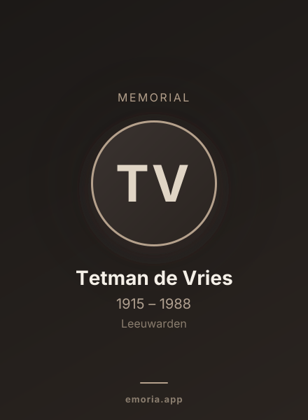 Memorial portrait of Tetman de Vries