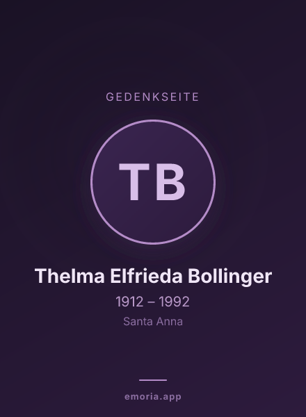 Gedenkportrait von Thelma Elfrieda Bollinger
