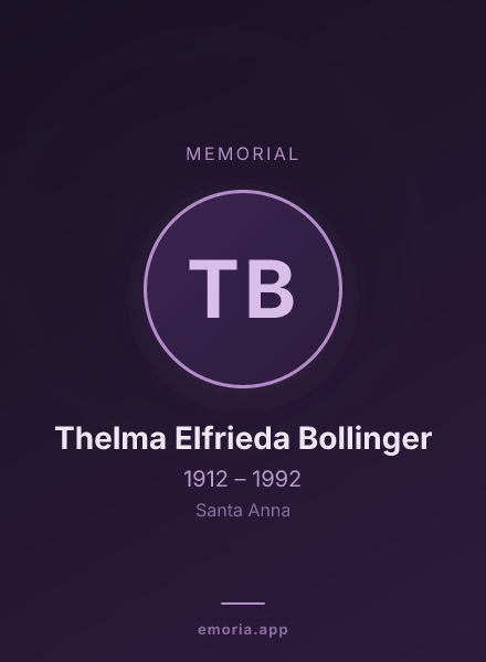 Memorial portrait of Thelma Elfrieda Bollinger