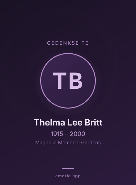Gedenkportrait von Thelma Lee Britt