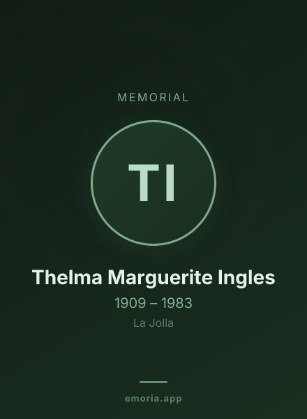 Memorial portrait of Thelma Marguerite Ingles