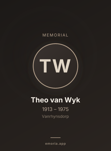 Memorial portrait of Theo van Wyk