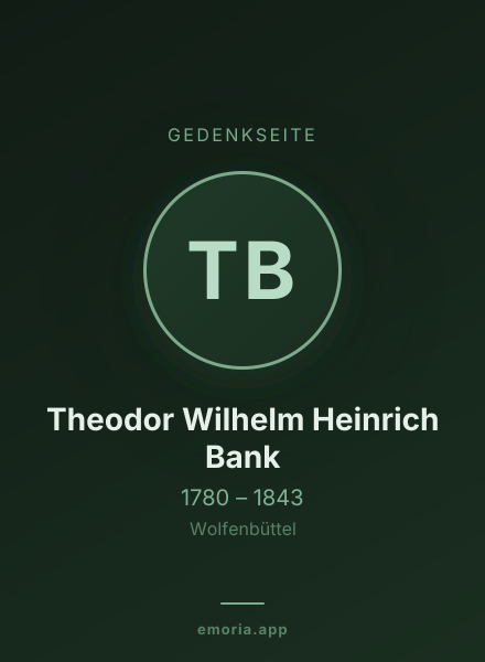 Gedenkportrait von Theodor Wilhelm Heinrich Bank