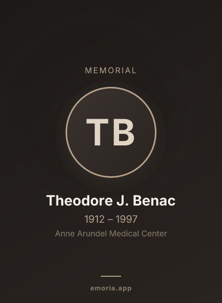 Memorial portrait of Theodore J. Benac