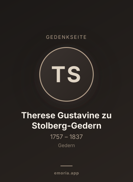 Gedenkportrait von Therese Gustavine zu Stolberg-Gedern