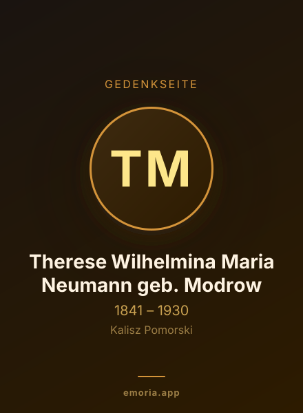 Gedenkportrait von Therese Wilhelmina Maria Neumann geb. Modrow