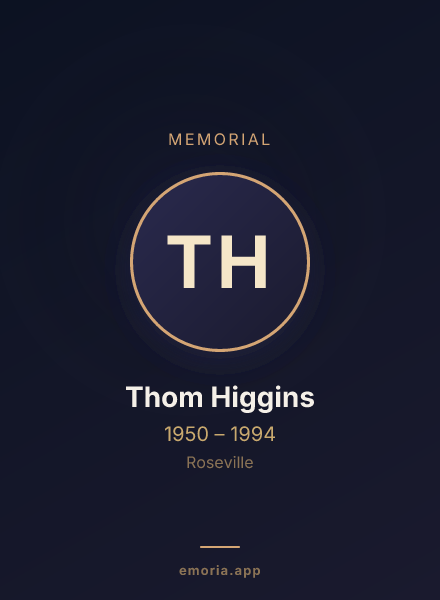 Memorial portrait of Thom Higgins