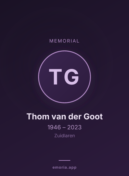 Memorial portrait of Thom van der Goot