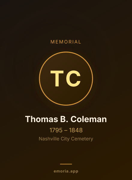 Memorial portrait of Thomas B. Coleman