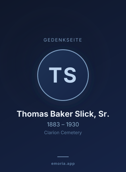 Gedenkportrait von Thomas Baker Slick, Sr.