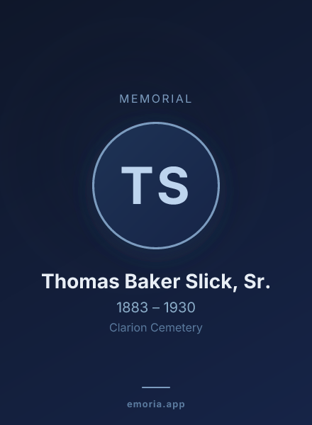 Memorial portrait of Thomas Baker Slick, Sr.