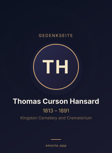 Gedenkportrait von Thomas Curson Hansard