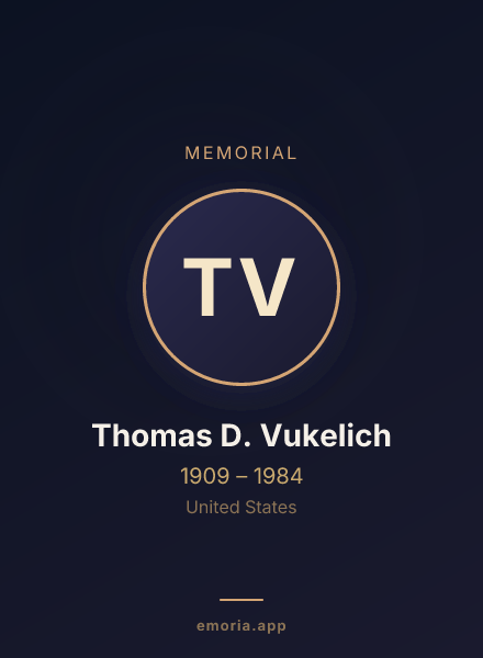 Memorial portrait of Thomas D. Vukelich
