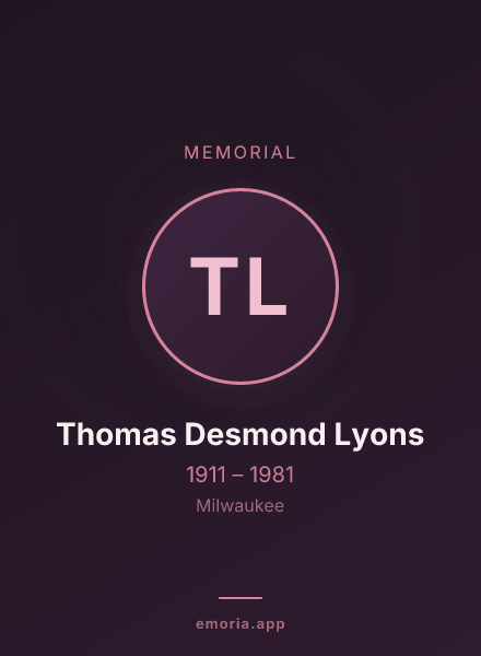 Memorial portrait of Thomas Desmond Lyons