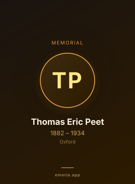 Memorial portrait of Thomas Eric Peet