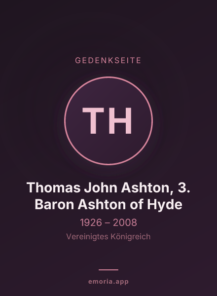 Gedenkportrait von Thomas John Ashton, 3. Baron Ashton of Hyde