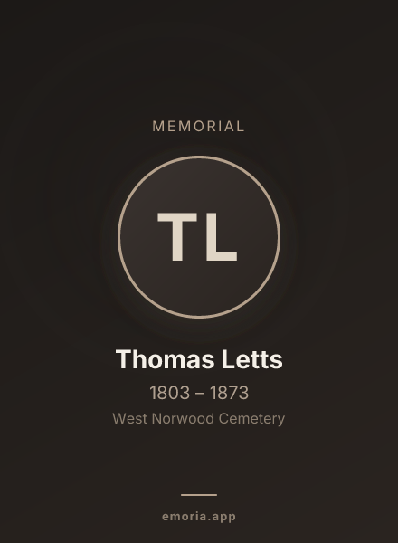 Memorial portrait of Thomas Letts