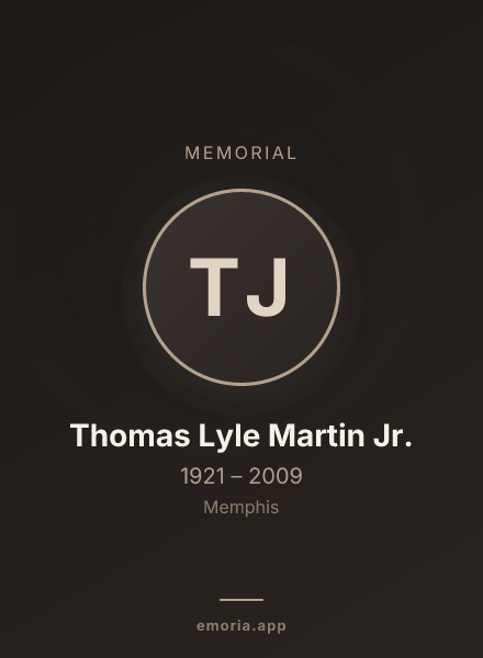 Memorial portrait of Thomas Lyle Martin Jr.