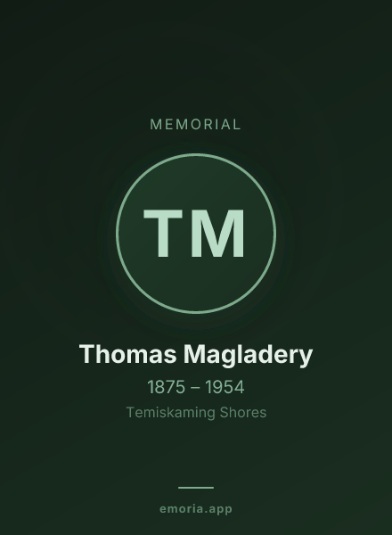 Memorial portrait of Thomas Magladery