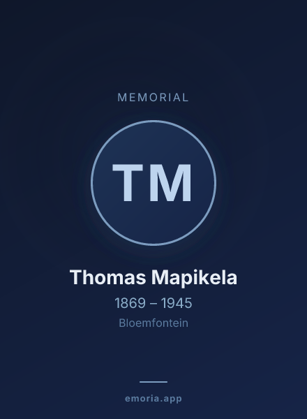 Memorial portrait of Thomas Mapikela