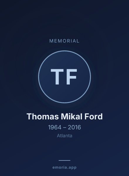 Memorial portrait of Thomas Mikal Ford