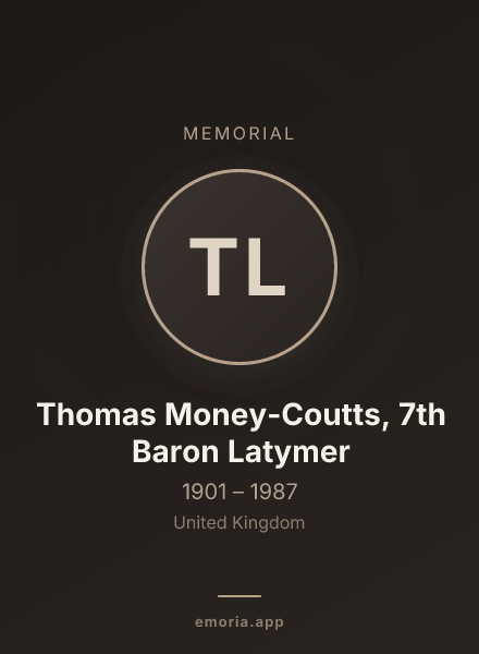 Memorial portrait of Thomas Money-Coutts, 7th Baron Latymer