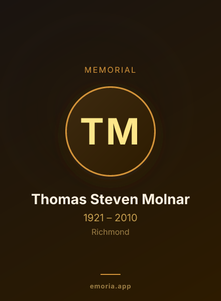 Memorial portrait of Thomas Steven Molnar