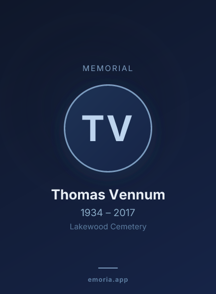 Memorial portrait of Thomas Vennum