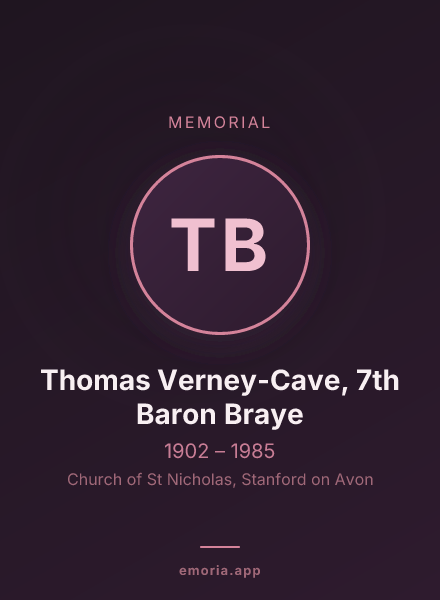 Memorial portrait of Thomas Verney-Cave, 7th Baron Braye