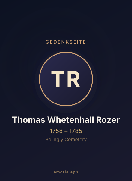 Gedenkportrait von Thomas Whetenhall Rozer